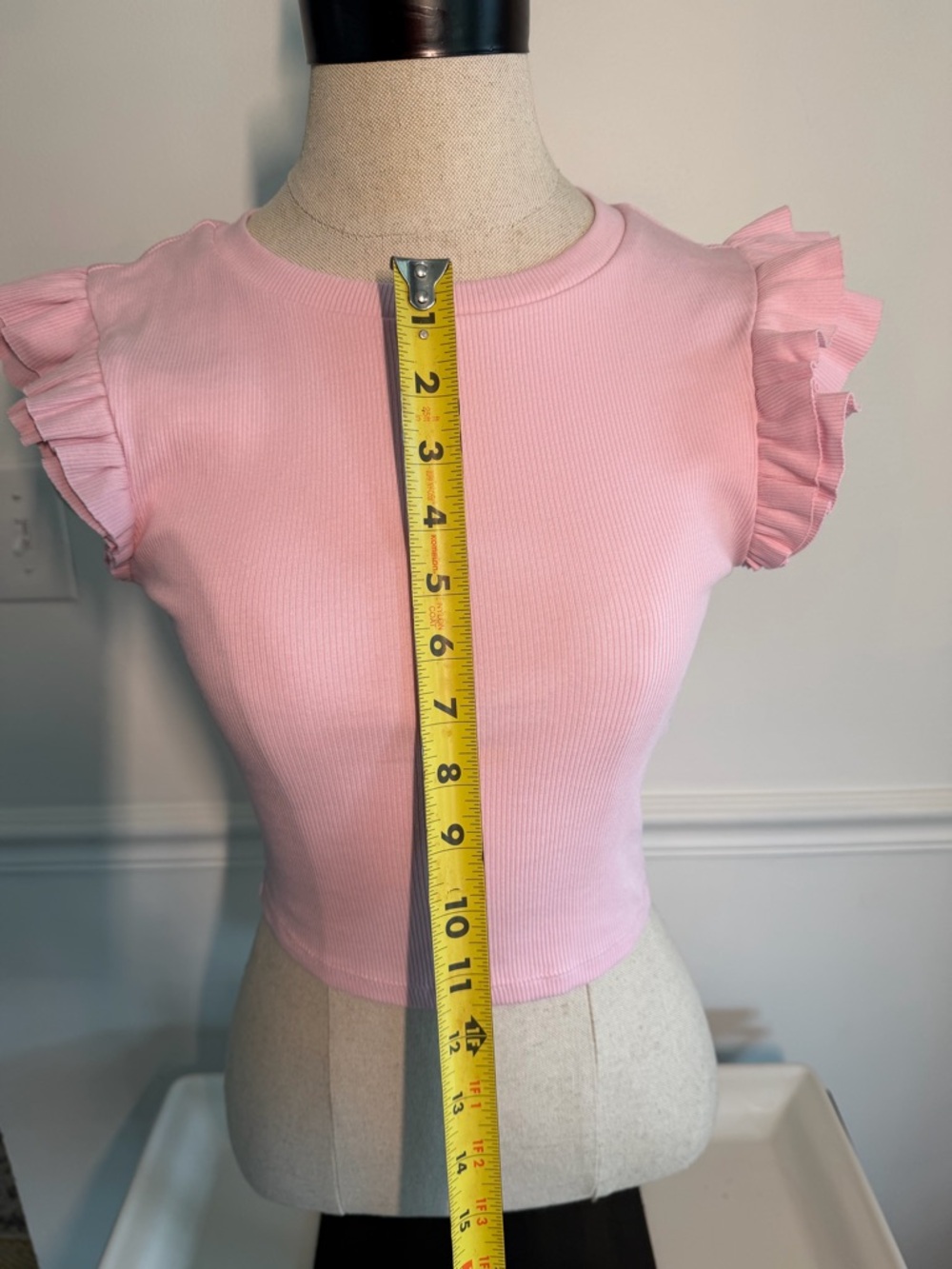 Zara Pink Ruffle-Sleeve Ribbed Crop Top - Picture 8 of 9